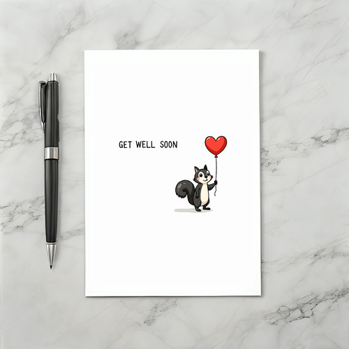 Cute Squirrel Get Well Card With Red Balloon