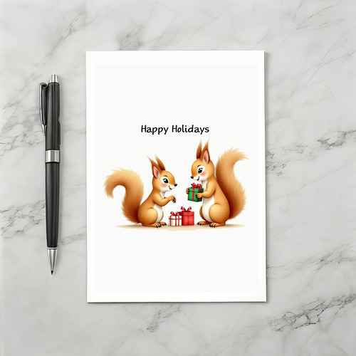 Cute Squirrels Giving Gifts Happy Holidays Card