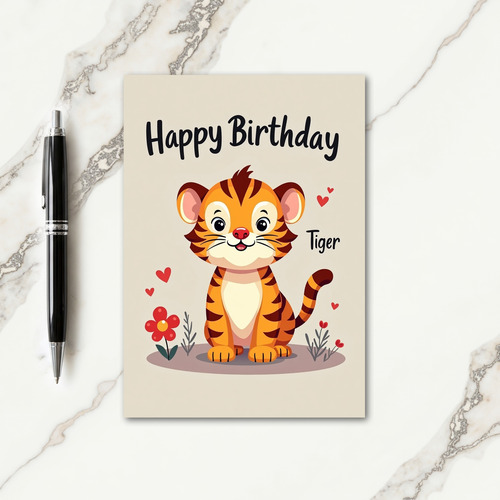 Cute Striped Cat Birthday Card