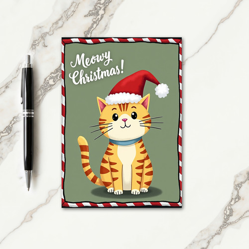 Cute Striped Cat Christmas Card