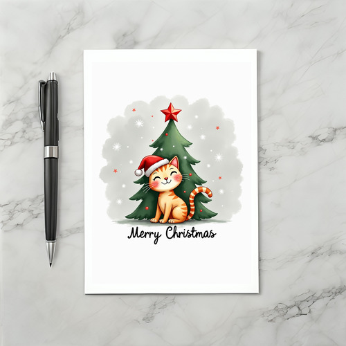 Cute Tabby cat in Santa Hat Christmas Card