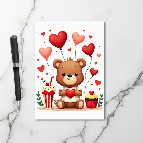 Cute Teddy Bear Love Hearts Card