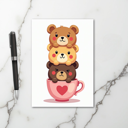 Cute Teddy Bear Stack Love Card