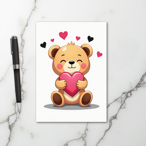 Cute Teddy Bear With Heart Love Card