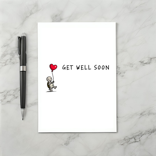 Cute Turtle Get Well Card With Red Balloon