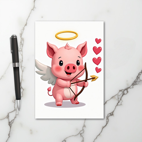 Cute Valentines Pig Cupid Card