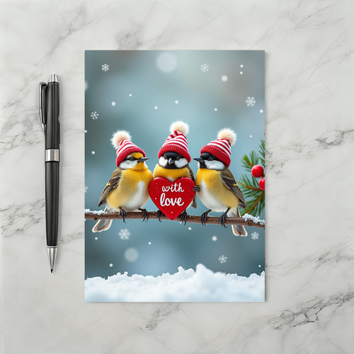 Cute Winter Birds Knit Hat Greeting Card
