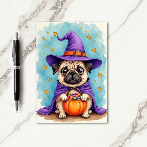 Cute Witch Dog With Candy Card
