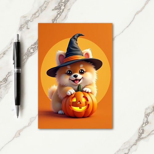 Cute Witch Pups Pumpkin Card