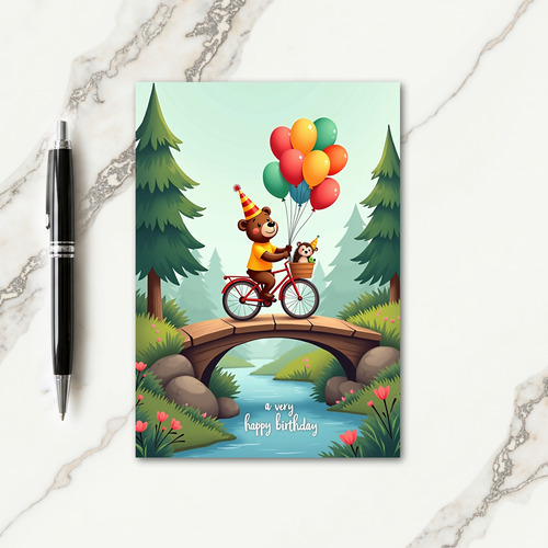 Cycling Bear Birthday Card