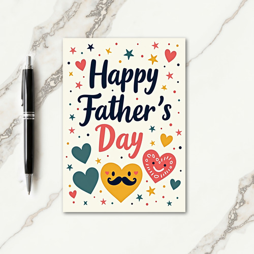 Dads Day Mustache Heart Art Card
