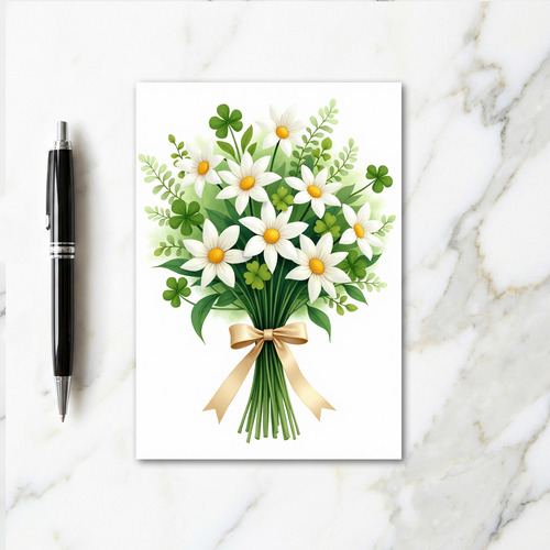 Daisy Bouquet Clover Good Luck Card