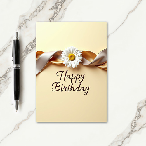 Daisy Gold Ribbon Birthday Card