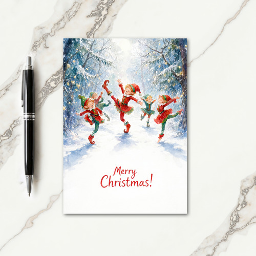 Dancing Elves Christmas Card