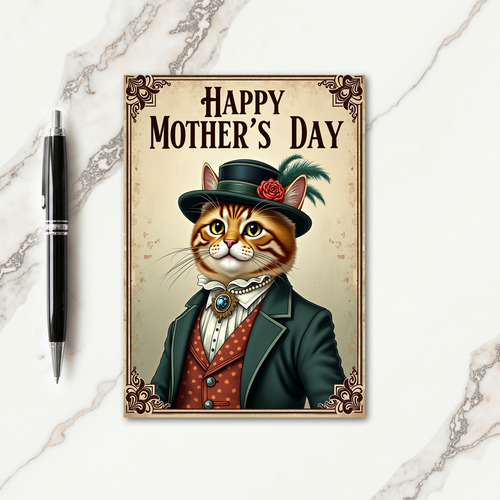 Dapper Cat Mothers Day Illustration Card