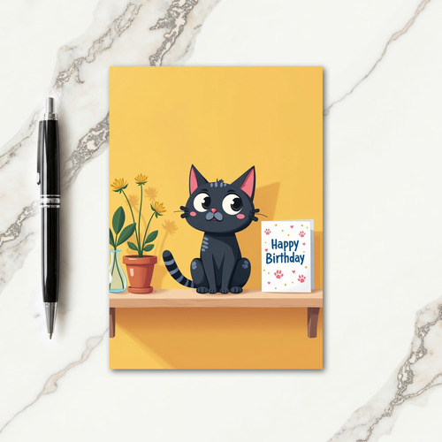 Dark Cat Blossom Birthday Card