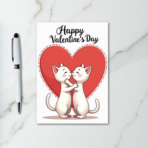 Dashed Heart Cats Valentines Day Card