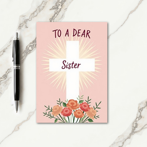 Dear Sister Floral Cross Card