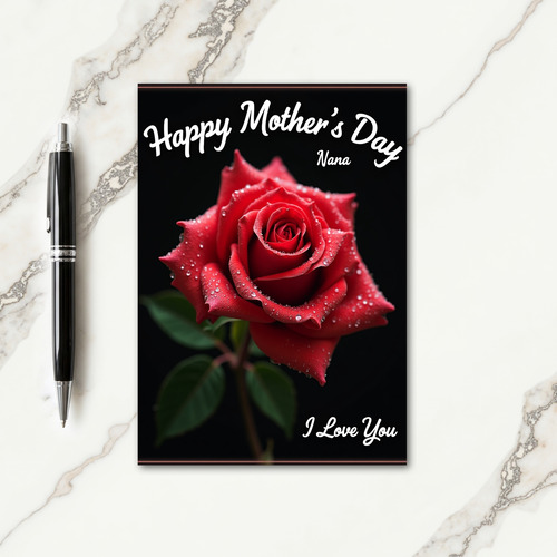 Dewy Red Rose I Love You Card
