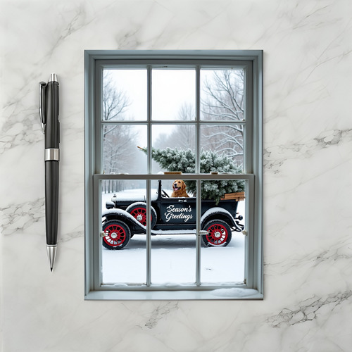 Dog Antique Car Seasons Greetings