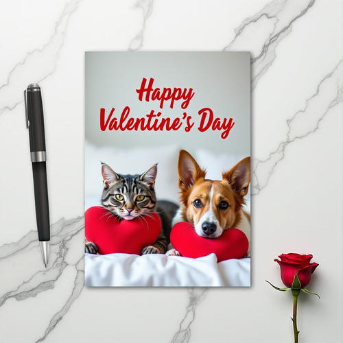 Dog Cat Valentine Hearts Card