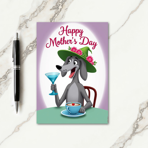 Dog Hat Fuchsia Floral Mothers Day Card
