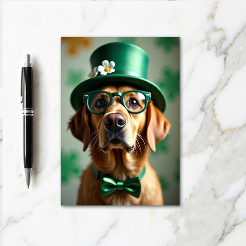 Dog In Green Top Hat Celebration Card