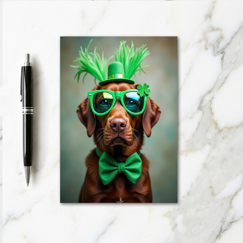 Dog In Green Top Hat Fun Card