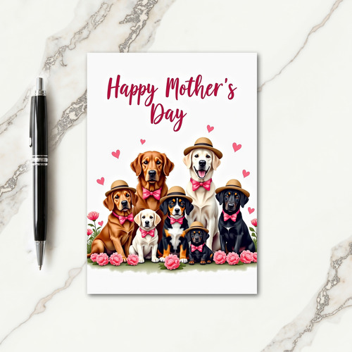 Dog Mothers Day Hats Bows Card