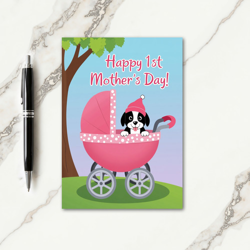 Dog Mothers Day Pram Illustration Card