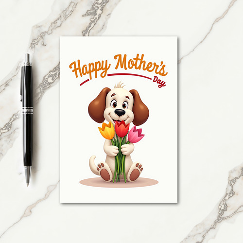 Dog With Flowers Mothers Day Card