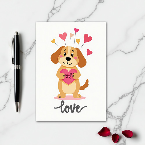 Dog With Love Heart Balloon Card