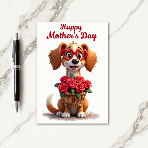 Dog With Roses Mothers Day Card