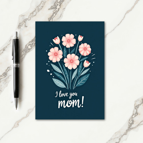 Dotted Teal Floral Love You Mom Card