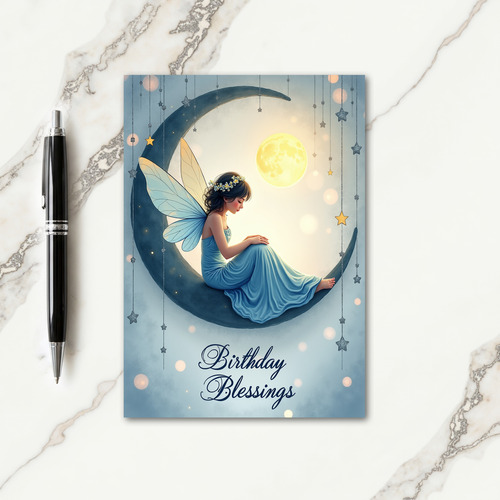 Dreamy Moon Angel Birthday Card
