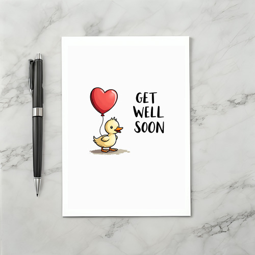 Duckling Get Well Soon Card with Heart Balloon