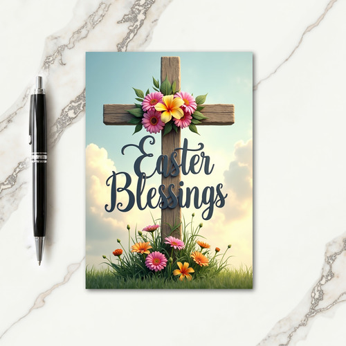 Easter Blessings Floral Cross Card