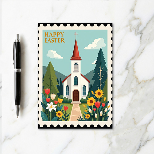 Easter Church Scene Greeting Card