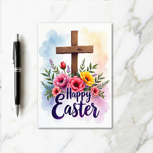 Easter Floral Cross Greeting Card