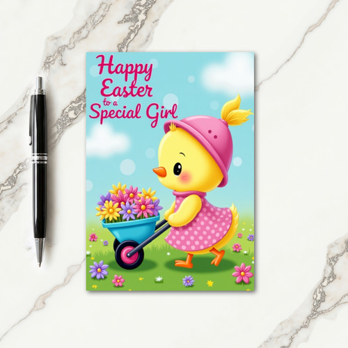 Easter Joy Girl Wheelbarrow Card