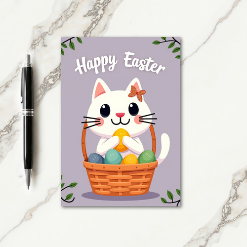 Easter Kitty Basket Happy Card