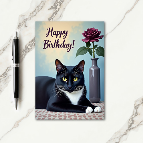 Ebony Cat Birthday Card