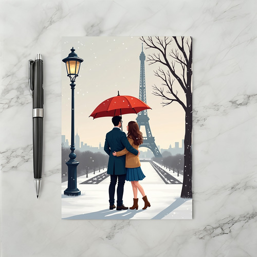 Eiffel Tower Winter Romance Card