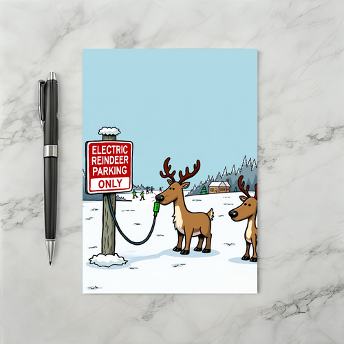Electric Reindeer Parking Funny Christmas Card