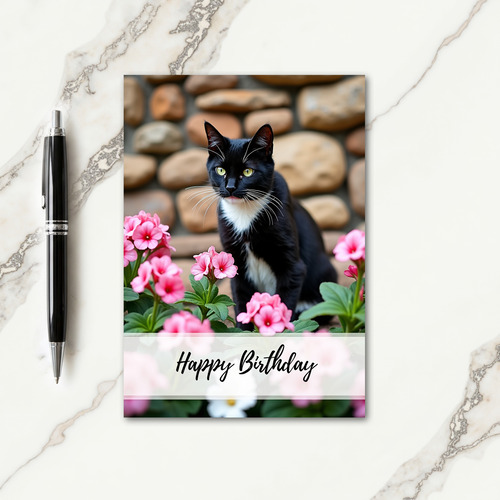 Elegant Birthday Black Cat Floral Card