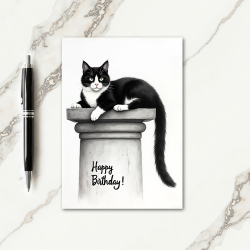 Elegant Birthday Black White Cat Card