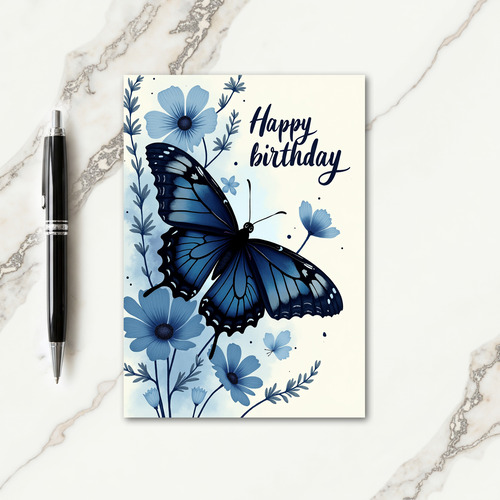 Elegant Birthday Blue Butterfly Card