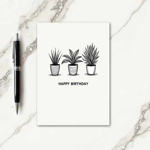 Elegant Birthday Botanical Linework Card
