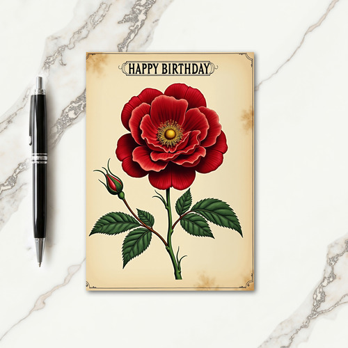 Elegant Birthday Crimson Flower Card