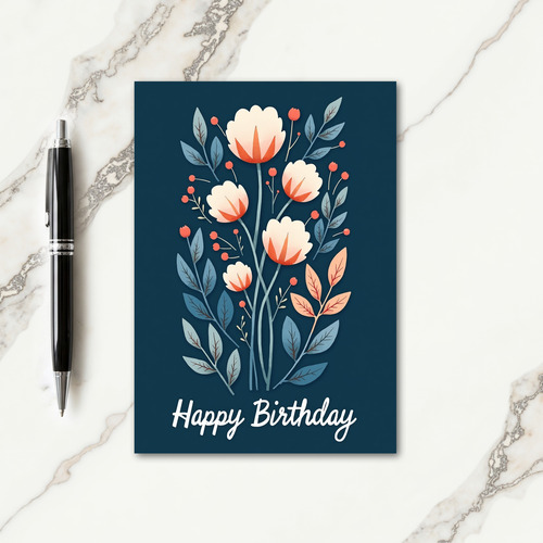 Elegant Birthday Floral Blue Card
